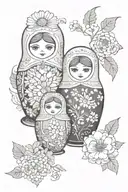 nesting dolls surrounded by chamomile and Russian folk art  tattoo design idea