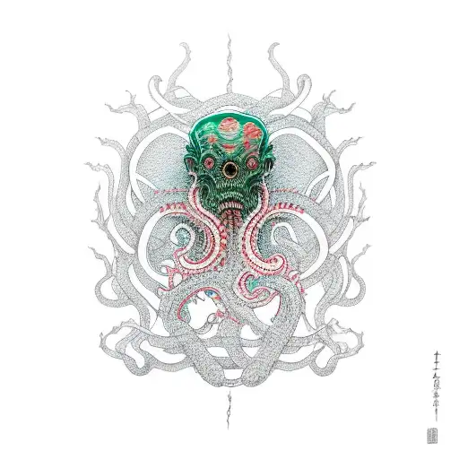 A Lovecraft-inspired scene with a scientific twist tattoo design idea