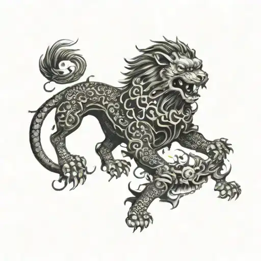 Temple around foo dog lion  tattoo design idea