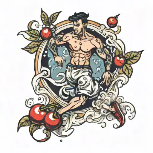A Cherry running with underwear in his hands tattoo design idea