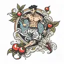 A Cherry running with underwear in his hands tattoo design idea
