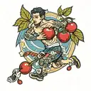 A Cherry running with underwear in his hands tattoo design idea