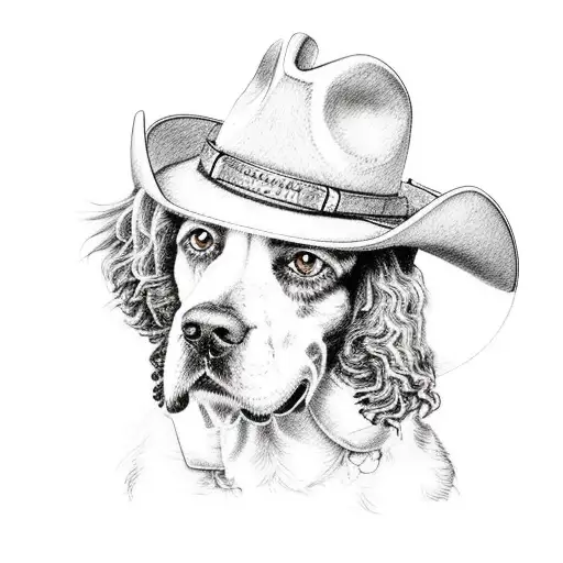 English springer spaniel dog with a cowboy hat tattoo design idea
