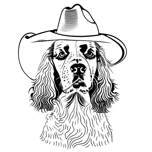 english springer spaniel dog with a cowboy hat tattoo design idea