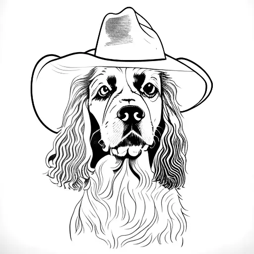 english springer spaniel dog with a cowboy hat tattoo design idea