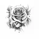 skull overgrown with dead rose tattoo design idea