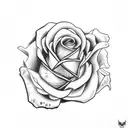 skull overgrown with dead rose tattoo design idea