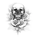 skull overgrown with dead rose tattoo design idea