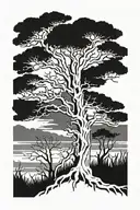 dead tree silhouette standing tattoo design idea