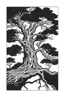 dead tree silhouette standing tattoo design idea