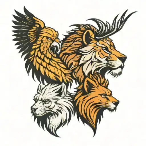 1 lion head, 1 wolf head, 1 eagle head tattoo design idea