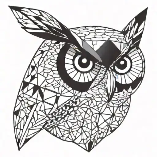 owl with geometric tattoo design idea
