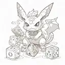 a pokemon playing magic the gathering sorounded by dnd dice, video games and geeky stuff tattoo design idea