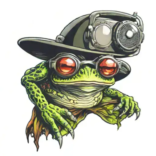 mushroom dj frog wearing glasses tattoo design idea
