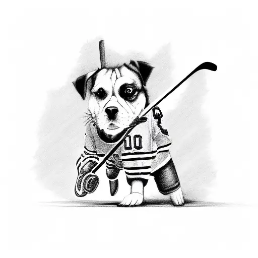 A dog wearing a hockey jersey and holding a guitar tattoo design idea