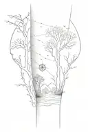 Arm sleeve with maple trees, pulsar map, compass, and someone falling into a void tattoo design idea