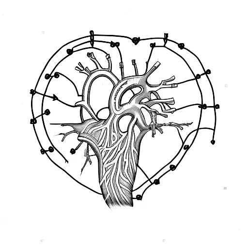 red anatomical heart surrounded with black barbed wire  tattoo design idea