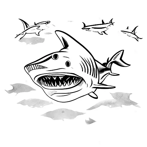 shark silhouette with watercolour backround tattoo design idea