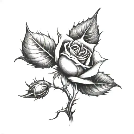 rosebud with thorns tattoo design idea
