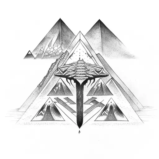 lovecraft pyramid snake montain tattoo design idea