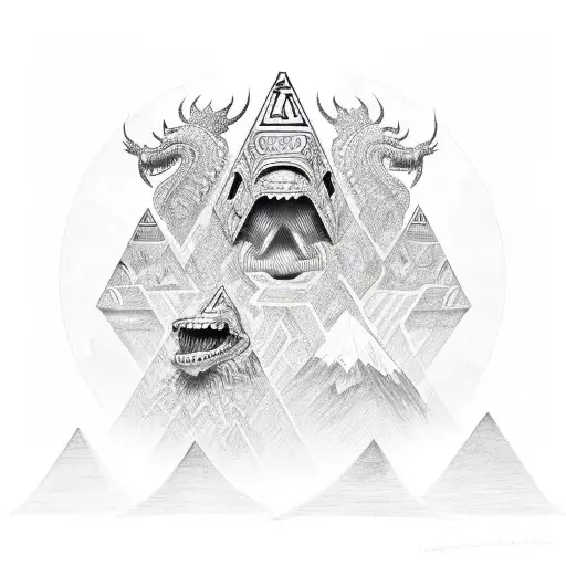 montagne tentacule pyramide serpent tattoo design idea