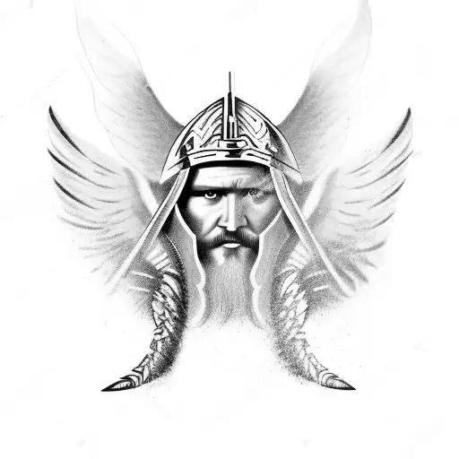 Viking as an angel with excalibur  tattoo design idea