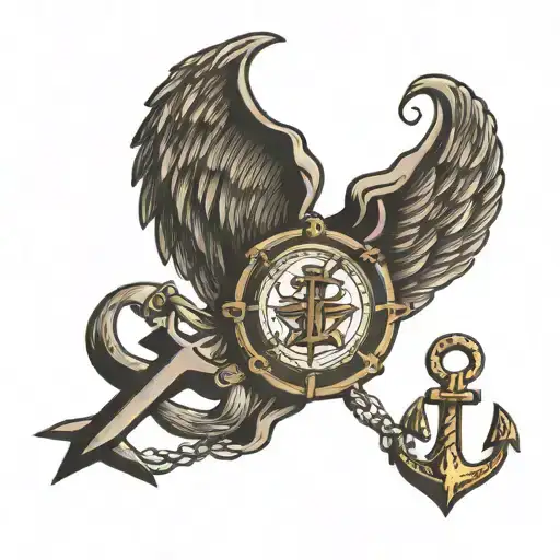 name and anchor with wings tattoo design idea
