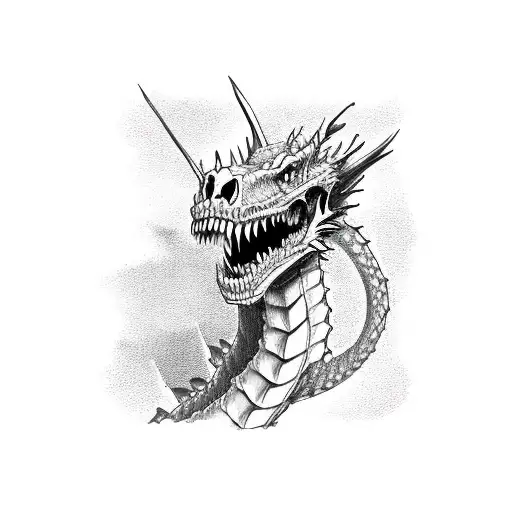 a dragon skeleton around the neck tattoo design idea