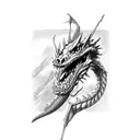 a dragon skeleton around the neck tattoo design idea