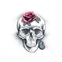 skull with roses and mushrooms  tattoo design idea