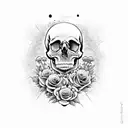 skull with roses and mushrooms  tattoo design idea