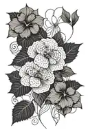 Abstracted hydrangea flowers with cyclamen flowers and some abstract waves lines going vertical along the tattoo  tattoo design idea