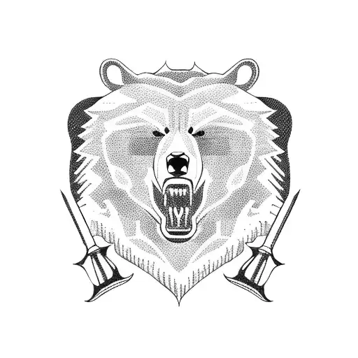 angry Siberian bear with a weapon tattoo design idea