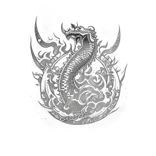 dragão atrás da ninja akali do lol com efeitos de bomba de fumaça no fundo  tattoo design idea