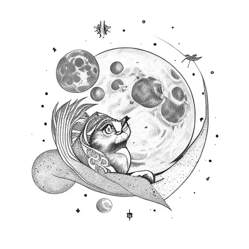 peaceful bight moon boho tattoo design idea