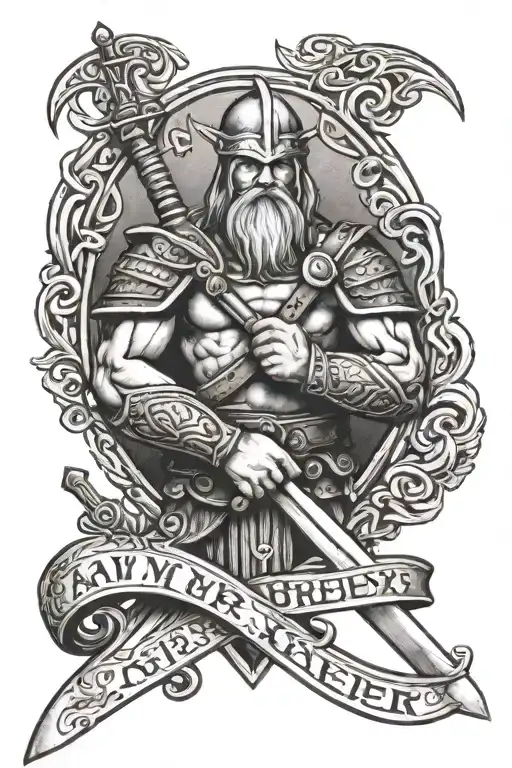 A Maltese Viking holding a sword with the words I am my brothers keeper written on the sword tattoo design idea