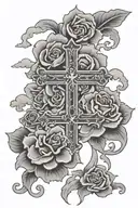 flowers, clouds, cross surrounded tattoo design idea