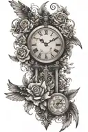 flowers, clocks, wings, clouds, cross  tattoo design idea
