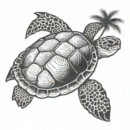 Sea Turtle With Palm Tree on Back tattoo design idea
