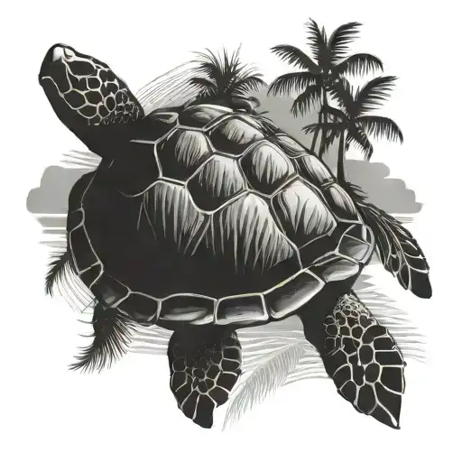 Sea Turtle IslandWith Palm Tree Growing On Back tattoo design idea
