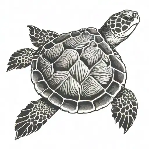 Sea Turtle With Palm Tree on Back tattoo design idea
