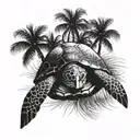 Sea Turtle With Palm Tree Growing On Back tattoo design idea