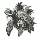 Sea Turtle With Palm Tree Growing On Back tattoo design idea
