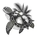 Sea Turtle With Palm Tree Growing On Back tattoo design idea