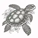Sea Turtle With Palm Tree on Back tattoo design idea