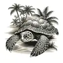 Sea Turtle With Palm Tree Growing On Back tattoo design idea