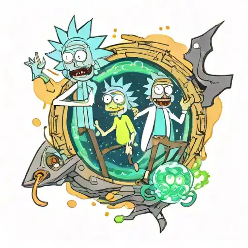 Rick and Morty looking into a portal at a Rick and Morty from another dimension  tattoo design idea