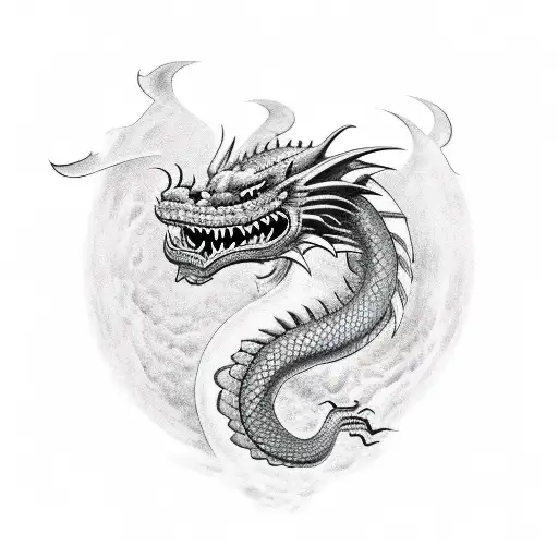 dragon face from the side and mouth open tattoo design idea