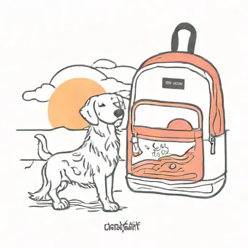 beach waves, sun, red jansport backpack, musical notes, dog tattoo design idea