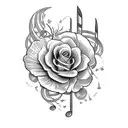 A magical music-themed tattoo incorporating a butterfly and roses tattoo design idea